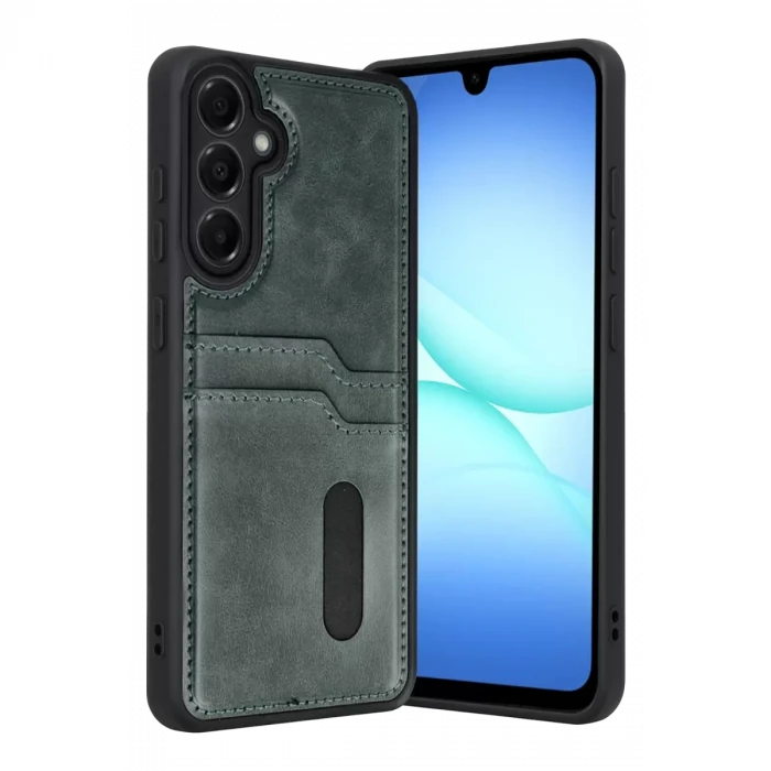 Newface Samsung Galaxy A57 5G Sara Kartvizitli Deri Kılıf - Yeşil