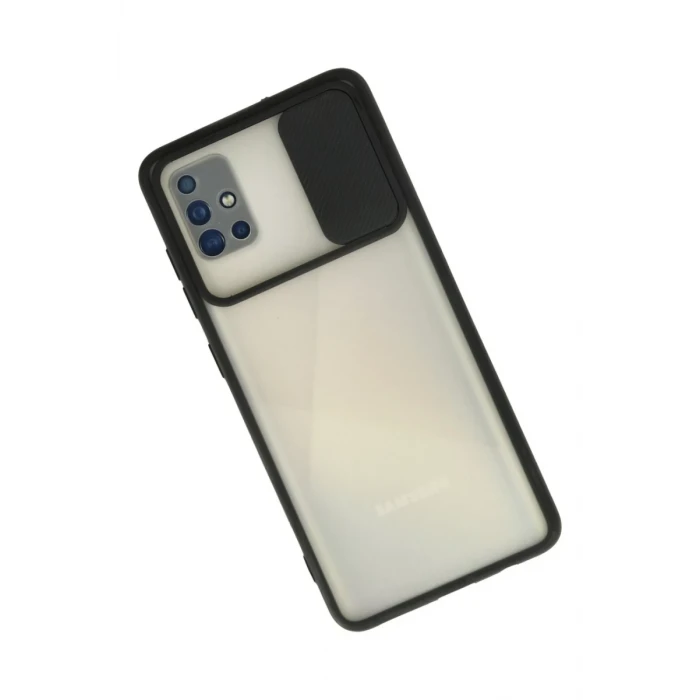 Newface Samsung Galaxy A71 Kılıf Palm Buzlu Kamera Sürgülü Silikon - Siyah