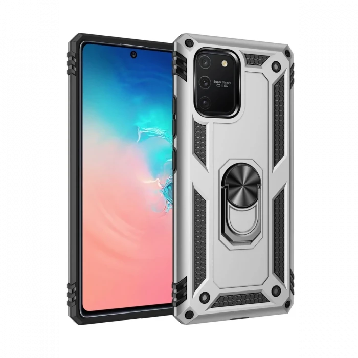 Newface Samsung Galaxy A91 / S10 Lite Kılıf Sofya Yüzüklü Silikon Kapak - Gümüş