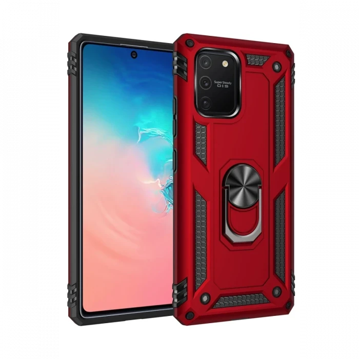 Newface Samsung Galaxy A91 / S10 Lite Kılıf Sofya Yüzüklü Silikon Kapak - Kırmızı