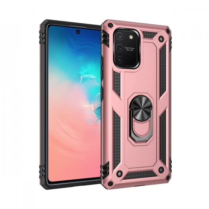 Newface Samsung Galaxy A91 / S10 Lite Kılıf Sofya Yüzüklü Silikon Kapak - Rose