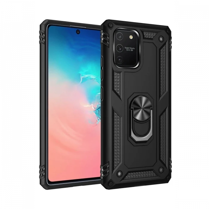 Newface Samsung Galaxy A91 / S10 Lite Kılıf Sofya Yüzüklü Silikon Kapak - Siyah