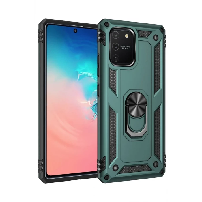 Newface Samsung Galaxy A91 / S10 Lite Kılıf Sofya Yüzüklü Silikon Kapak - Yeşil