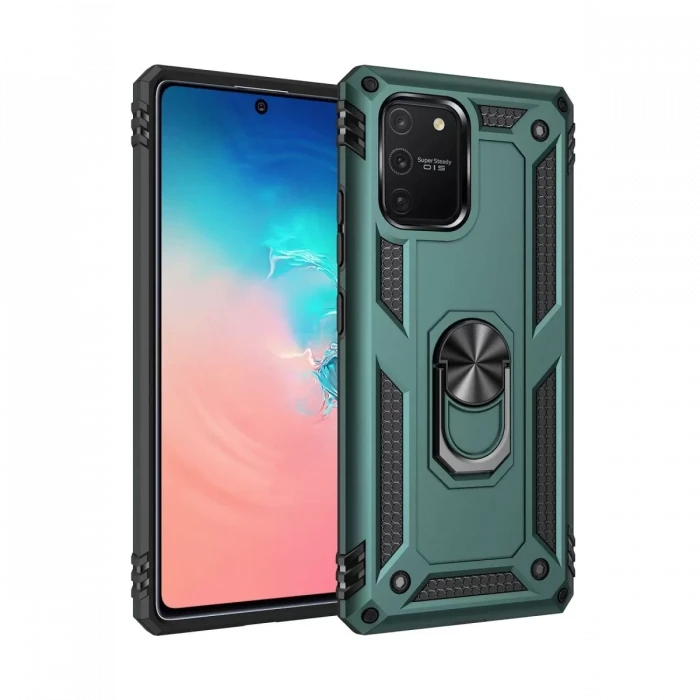Newface Samsung Galaxy A91 / S10 Lite Kılıf Sofya Yüzüklü Silikon Kapak - Yeşil
