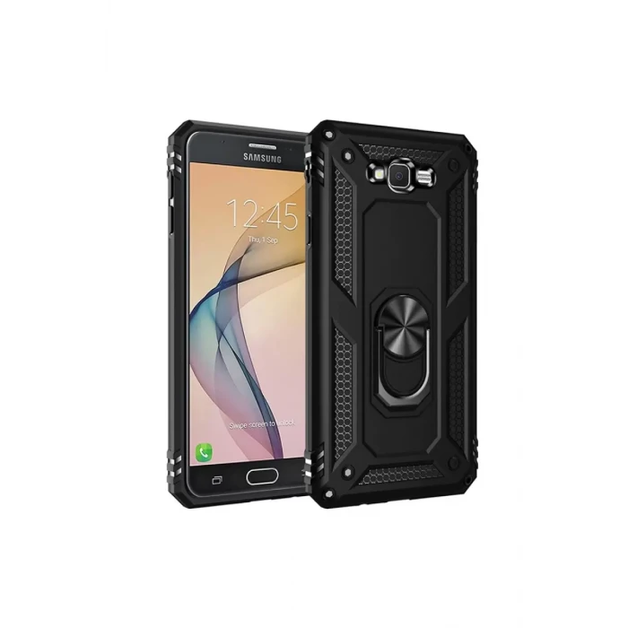 Newface Samsung Galaxy J7 Kılıf Sofya Yüzüklü Silikon Kapak - Siyah
