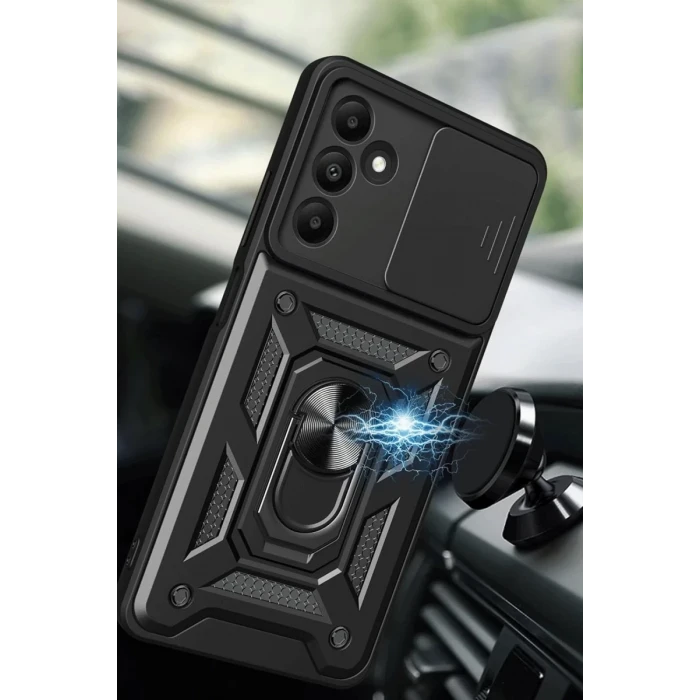 Newface Samsung Galaxy M15 Kılıf Pars Lens Yüzüklü Silikon - Siyah