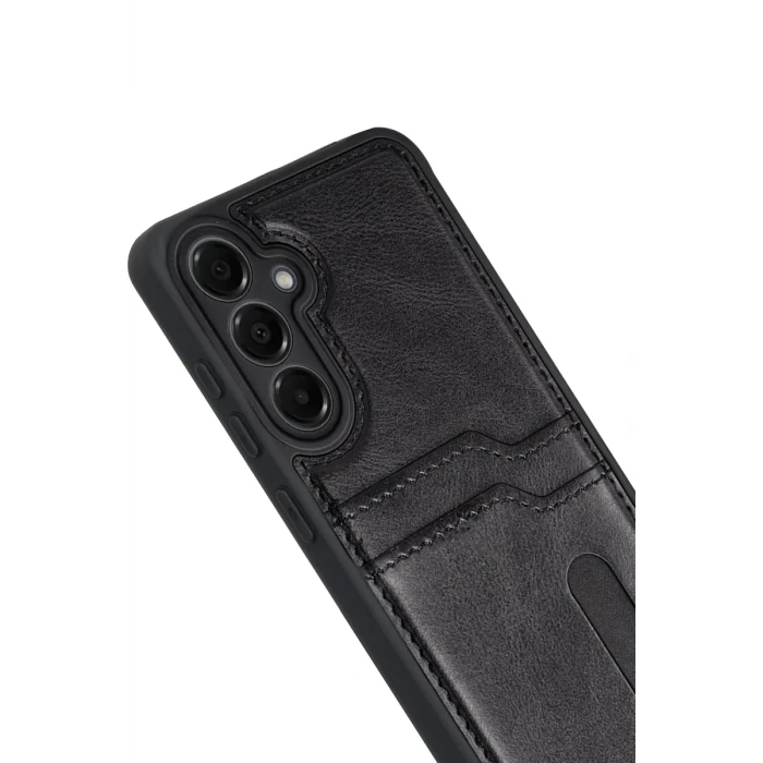 Newface Samsung Galaxy M15 Sara Kartvizitli Deri Kılıf - Siyah