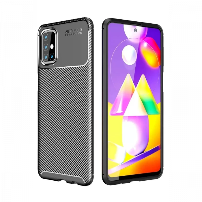 Newface Samsung Galaxy M31S Kılıf Auto Focus Karbon Kapak - Siyah