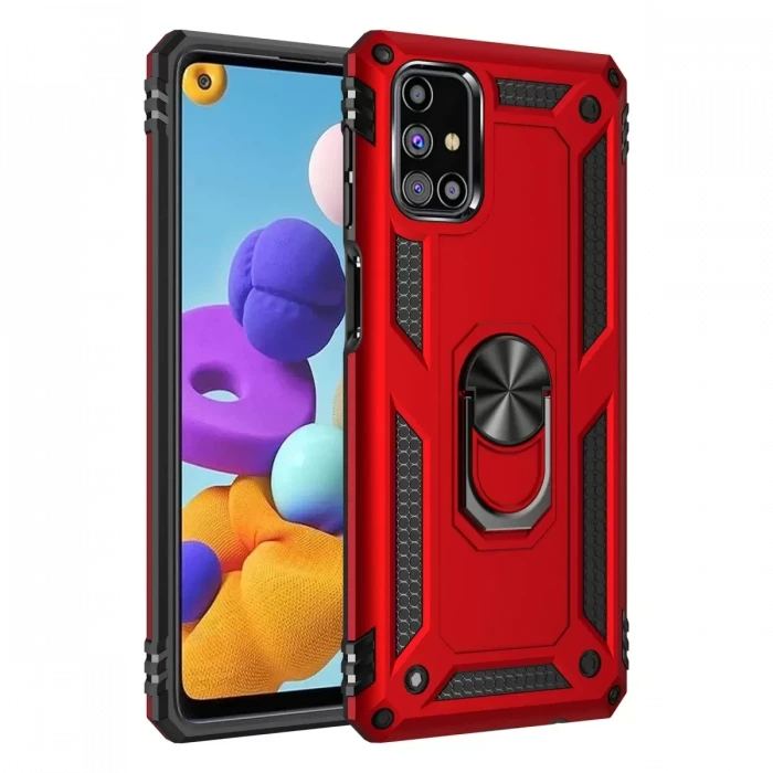 Newface Samsung Galaxy M31S Kılıf Sofya Yüzüklü Silikon Kapak - Kırmızı
