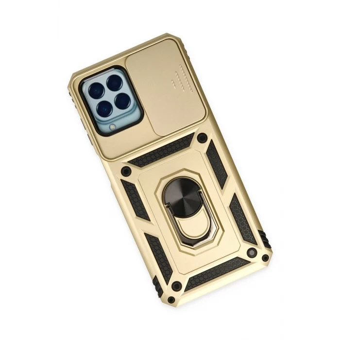 Newface Samsung Galaxy M33 Kılıf Pars Lens Yüzüklü Silikon - Gold