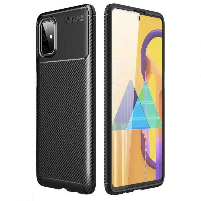 Newface Samsung Galaxy M51 Kılıf Auto Focus Karbon Kapak - Siyah