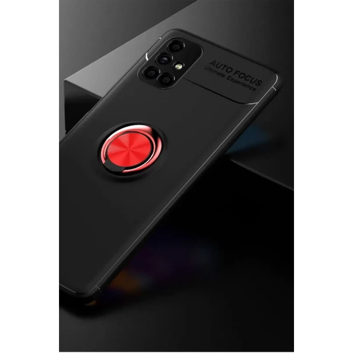 Newface Samsung Galaxy M51 Kılıf Range Yüzüklü Silikon - Siyah-Kırmızı