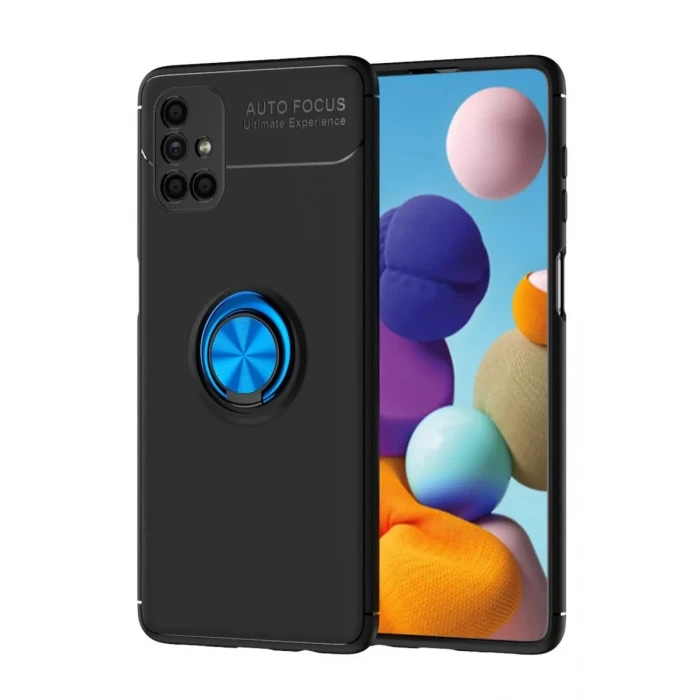 Newface Samsung Galaxy M51 Kılıf Range Yüzüklü Silikon - Siyah-Mavi