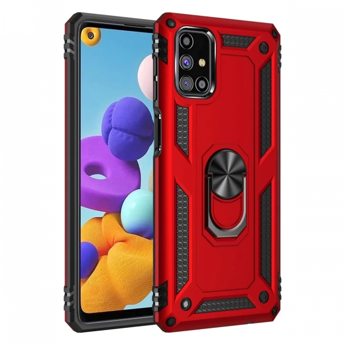 Newface Samsung Galaxy M51 Kılıf Sofya Yüzüklü Silikon Kapak - Kırmızı
