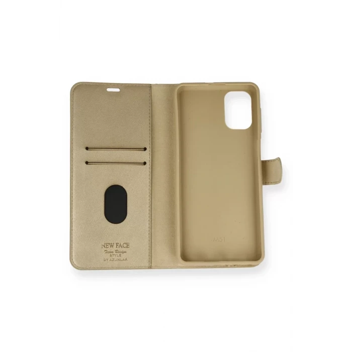 Newface Samsung Galaxy M51 Trend S Plus Kapaklı Kılıf - Gold