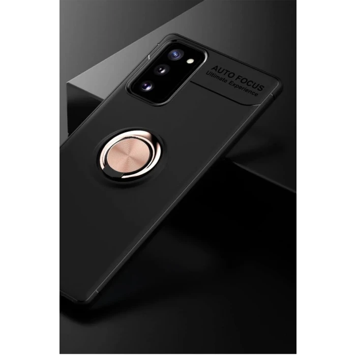 Newface Samsung Galaxy Note 20 Kılıf Range Yüzüklü Silikon - Siyah-Gold