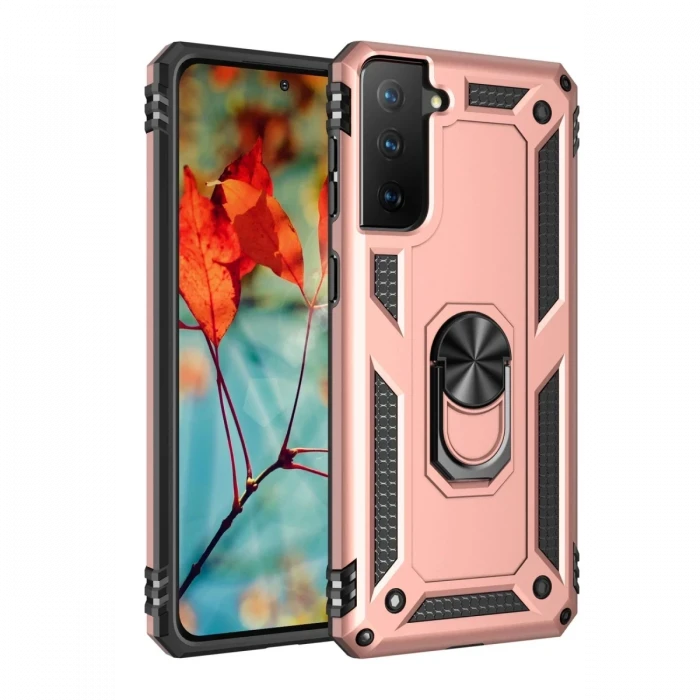 Newface Samsung Galaxy S21 Kılıf Sofya Yüzüklü Silikon Kapak - Rose