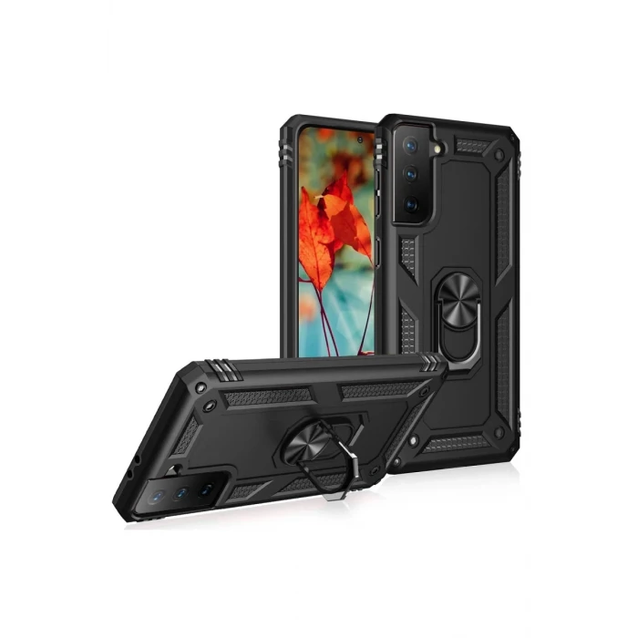 Newface Samsung Galaxy S21 Kılıf Sofya Yüzüklü Silikon Kapak - Siyah