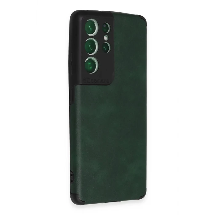 Newface Samsung Galaxy S21 Ultra Kılıf Loop Deri Silikon - Yeşil