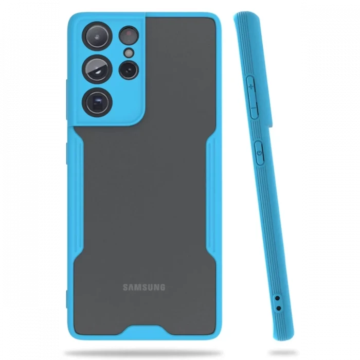 Newface Samsung Galaxy S21 Ultra Kılıf Platin Silikon - Mavi
