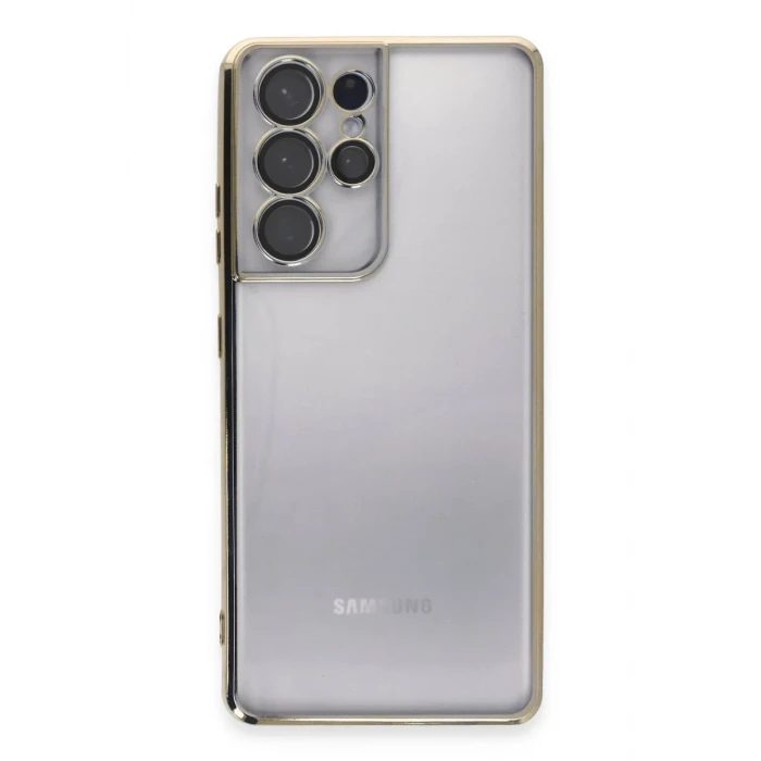 Newface Samsung Galaxy S21 Ultra Kılıf Razer Lensli Silikon - Gold