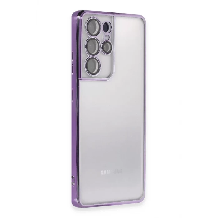 Newface Samsung Galaxy S21 Ultra Kılıf Razer Lensli Silikon - Mor