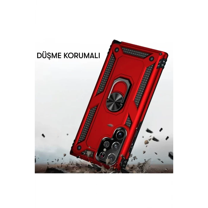 Newface Samsung Galaxy S21 Ultra Kılıf Sofya Yüzüklü Silikon Kapak - Kırmızı