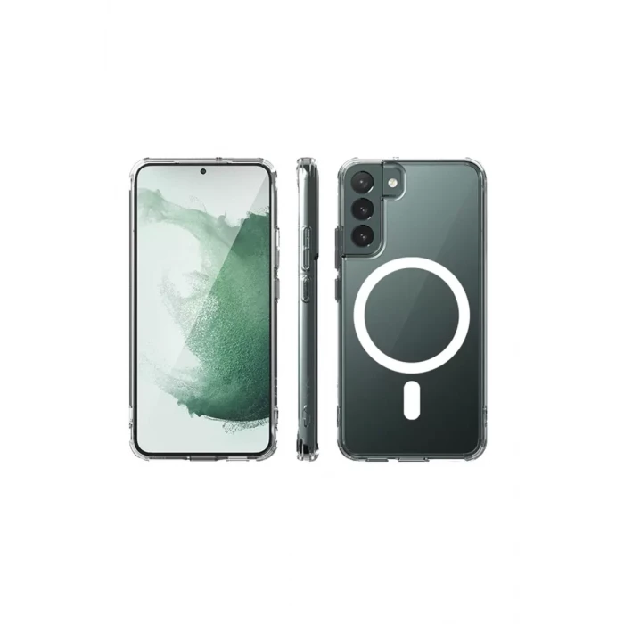 Newface Samsung Galaxy S22 Kılıf Magneticsafe Şeffaf Silikon - Şeffaf
