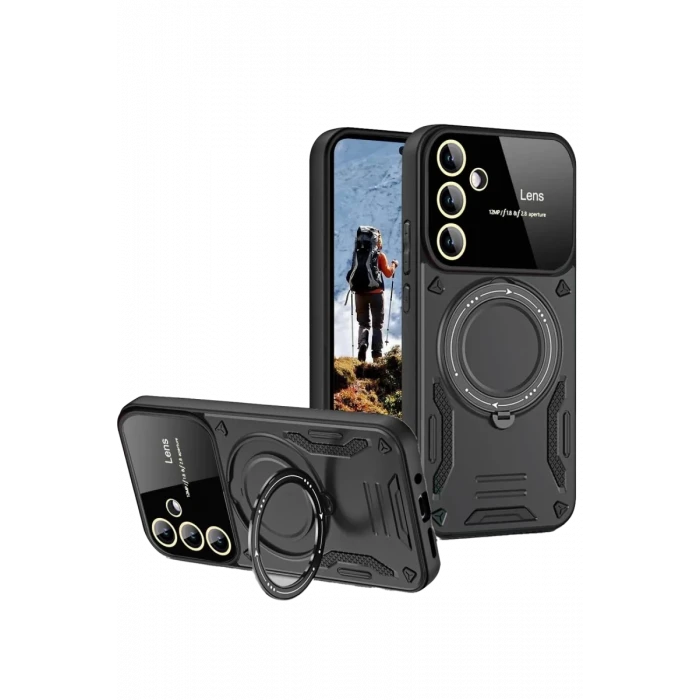 Newface Samsung Galaxy S24 FE Kılıf Joy Lens Standlı Kapak - Siyah
