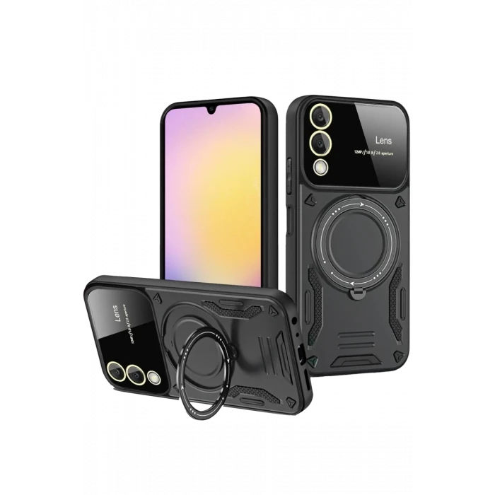 Newface Samsung Galaxy S25 Edge Kılıf Joy Lens Standlı Kapak - Siyah