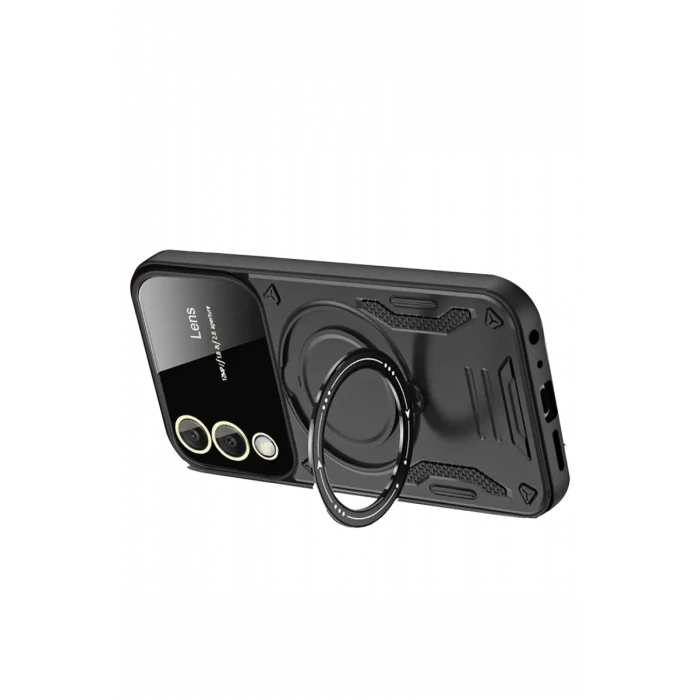 Newface Samsung Galaxy S25 Edge Kılıf Joy Lens Standlı Kapak - Siyah