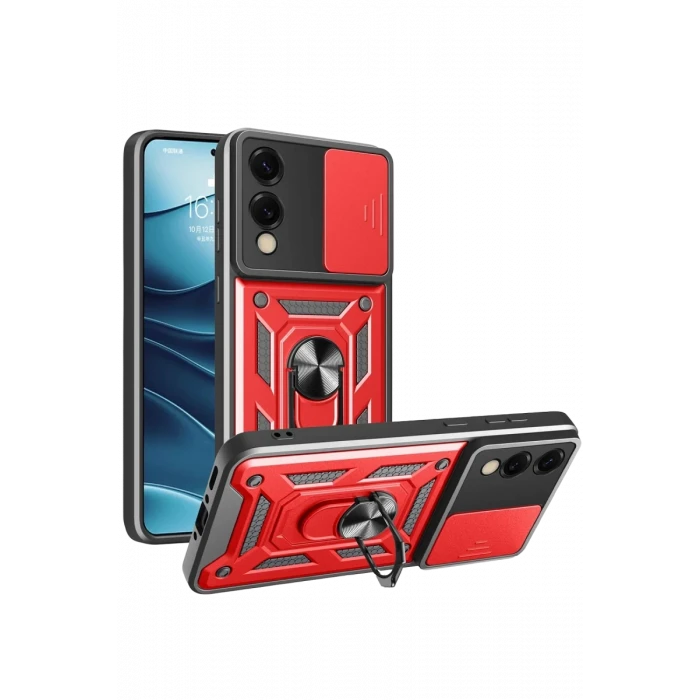 Newface Samsung Galaxy S25 Edge Pars Lens Yüzüklü Silikon - Kırmızı