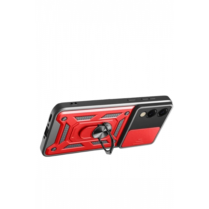 Newface Samsung Galaxy S25 Edge Pars Lens Yüzüklü Silikon - Kırmızı