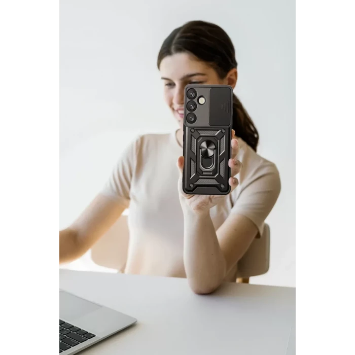Newface Samsung Galaxy S25 Kılıf Pars Lens Yüzüklü Silikon - Siyah