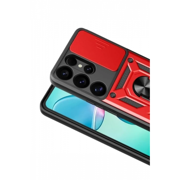 Newface Samsung Galaxy S26 Ultra Pars Lens Yüzüklü Silikon - Kırmızı