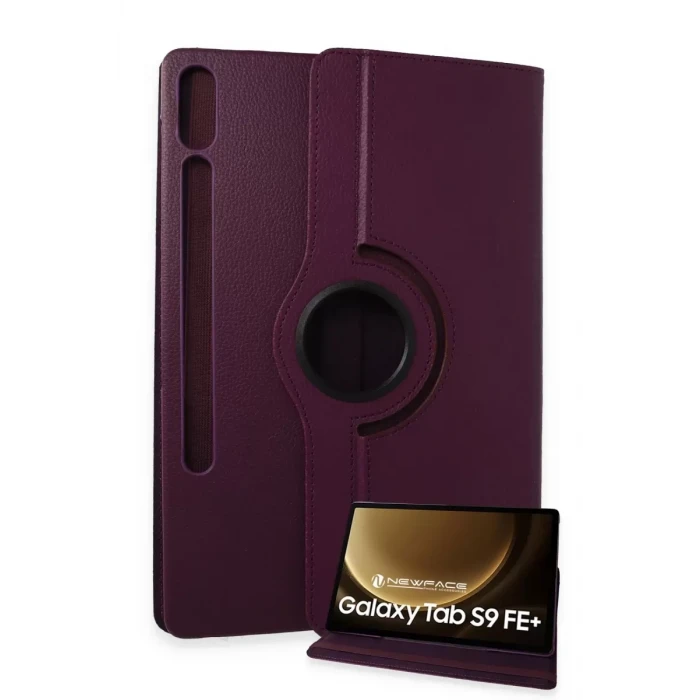 Newface Samsung Galaxy X610 Tab S9 FE Plus 12.4 Kılıf 360 Tablet Deri Kılıf - Mürdüm