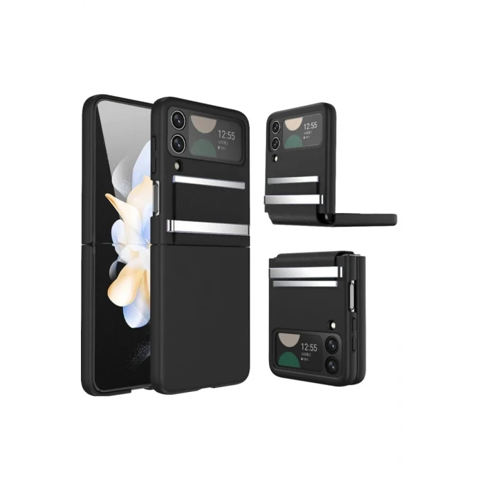 Newface Samsung Galaxy Z Flip 3 Kılıf Belt Flip Kapak - Siyah