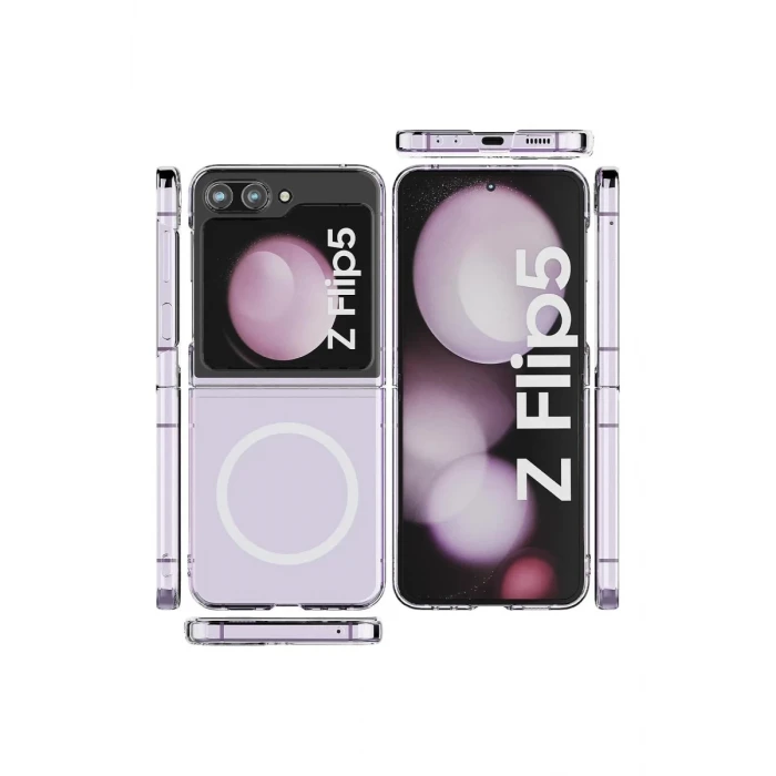 Newface Samsung Galaxy Z Flip 5 Kılıf Magneticsafe Şeffaf Silikon - Şeffaf