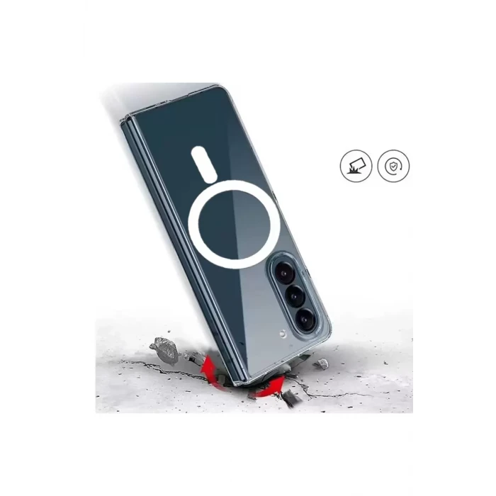 Newface Samsung Galaxy Z Fold 5 Kılıf Magneticsafe Şeffaf Silikon - Şeffaf