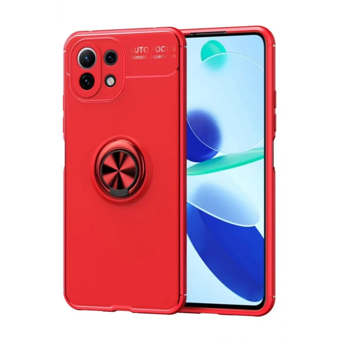 Newface Xiaomi Mİ 11 Lite Kılıf Range Yüzüklü Silikon - Kırmızı