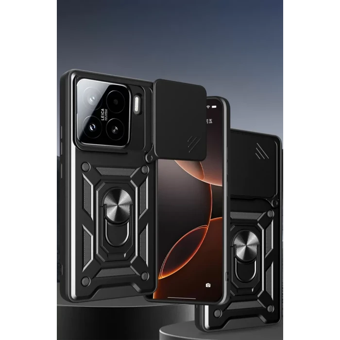 Newface Xiaomi Mi 15 Pro Kılıf Pars Lens Yüzüklü Silikon - Siyah