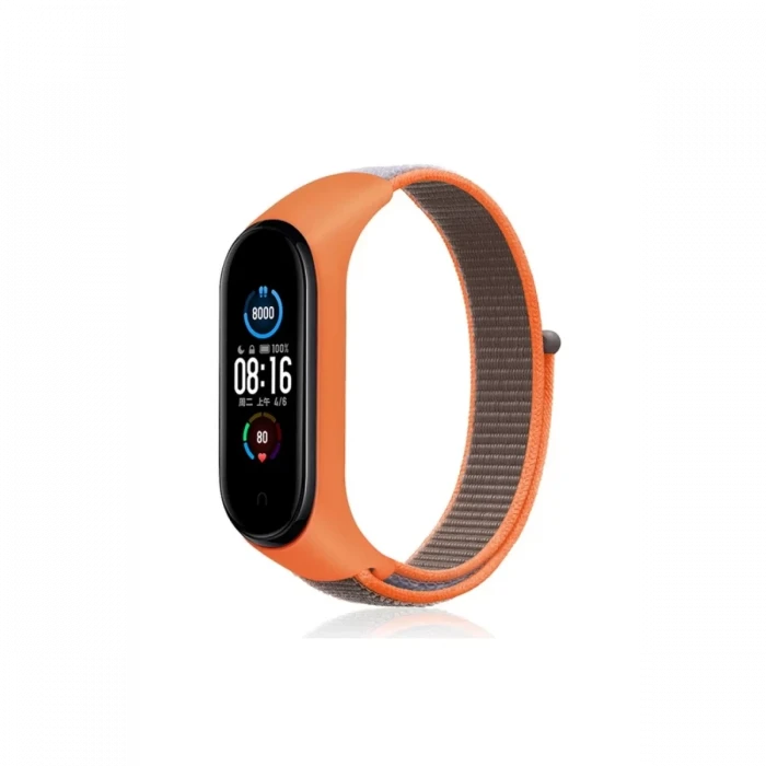 Newface Xiaomi Mi Band 4 Hasırlı Cırtcırtlı Kordon - Turuncu-Gri