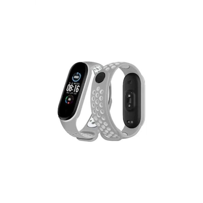 Newface Xiaomi Mi Band 6 Spor Delikli Kordon - Gri-Kırmızı