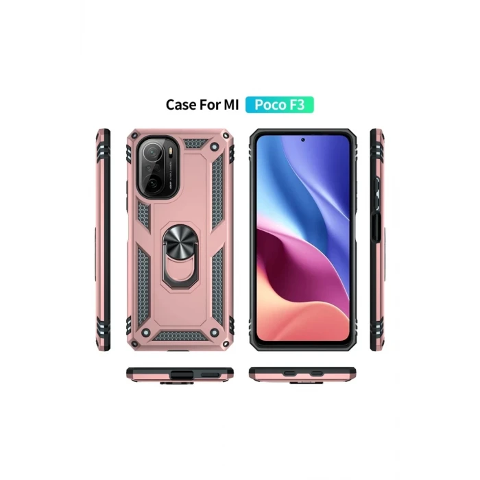 Newface Xiaomi Poco F3 Kılıf Sofya Yüzüklü Silikon Kapak - Rose