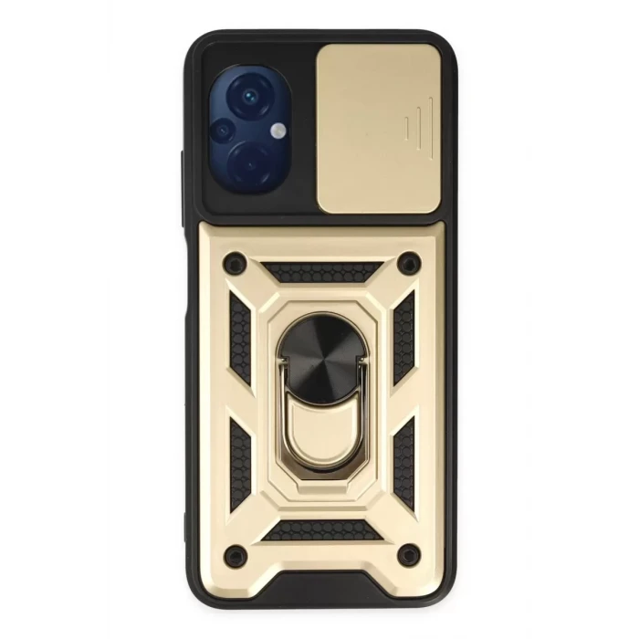 Newface Xiaomi Poco M5 Kılıf Pars Lens Yüzüklü Silikon - Gold