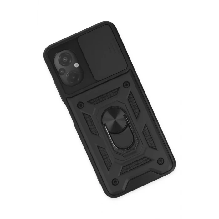 Newface Xiaomi Poco M5 Kılıf Pars Lens Yüzüklü Silikon - Siyah