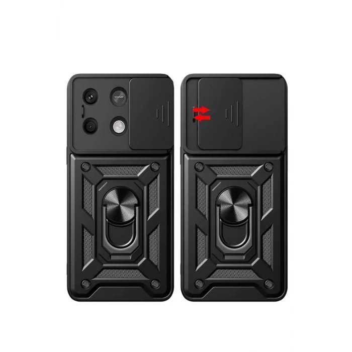 Newface Xiaomi Poco M6 Pro 4G Kılıf Pars Lens Yüzüklü Silikon - Siyah