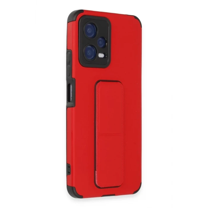 Newface Xiaomi Poco X5 5G Kılıf Mega Standlı Silikon - Kırmızı