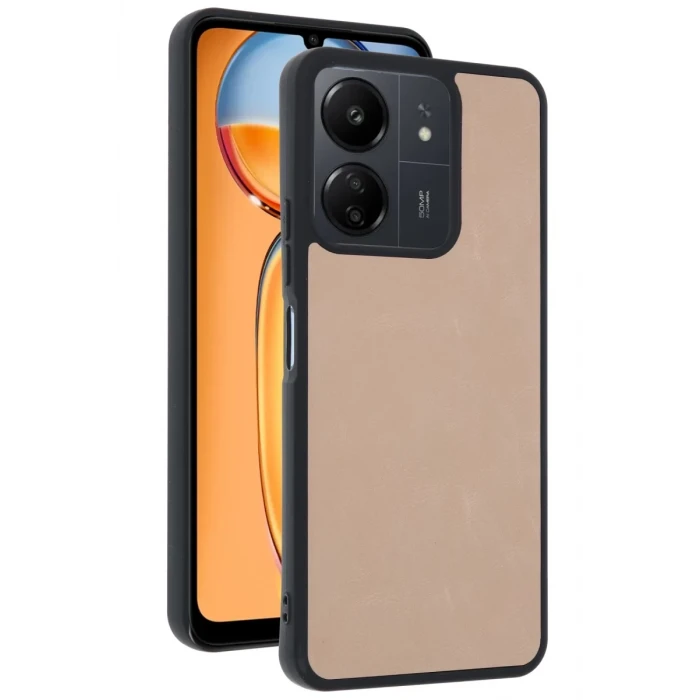 Newface Xiaomi Redmi 13C Kılıf Aras Deri Kapak - Pudra