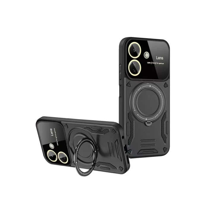 Newface Xiaomi Redmi 13C Kılıf Joy Lens Standlı Kapak - Siyah